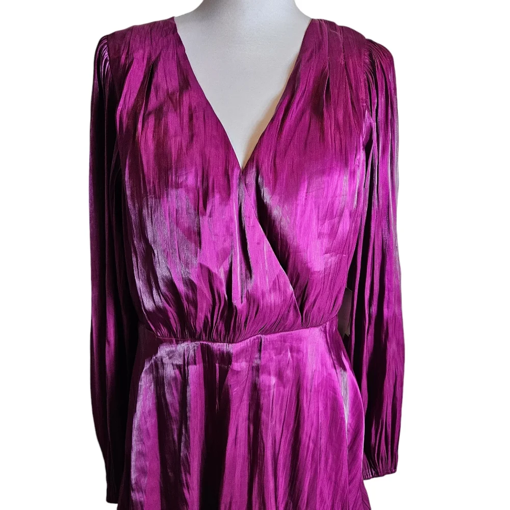 Tularosa Revolve Eliza Magenta Surplice Mini Dress Size Large Asymmetric Flirty - Picture 4 of 16